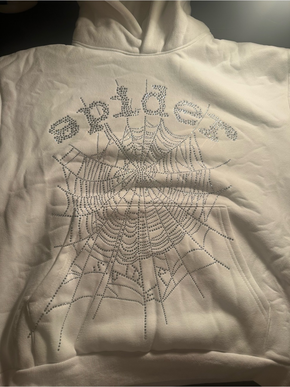 White Rhinestone Spiderweb Hoodie Sweater